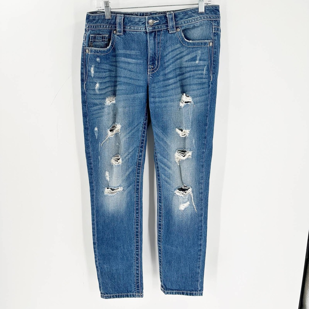 Miss Me Boyfriend Medium Wash Distressed Ankle Denim Jeans Women's Size 27 - Picture 3 of 15